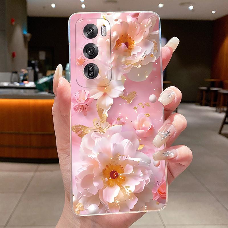 For Oppo Reno 12 5G CPH2625 Back Cover Oppo Reno 12 Pro 5G CPH2629 Case Clear Luxury Fashion Butterfly Flowers Soft TPU Casing