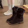 Мода Новый Стиль Мода Женские Ботинки Ретро Замша Средний цилиндр Ботильоны Удобная Резиновая Подошва Мягкая подошва Зимние Ботинки Большой Размер 45