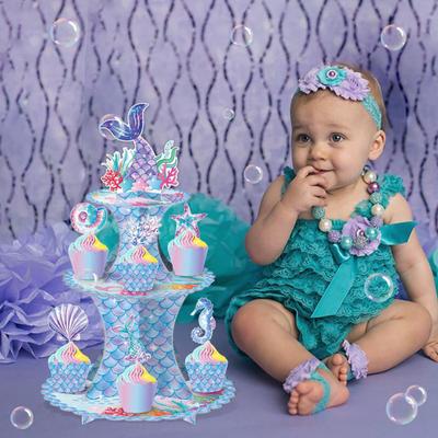 3-х уровневая подставка для кексов с русалкой, украшение для тематической вечеринки, держатель для торта, стеллаж для хранения десертов, башня, детский душ, принадлежности для дня рождения для девочек