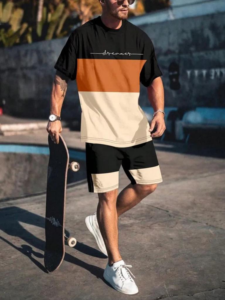 Summer Men's Sportswear Suit Trendy Fashion Sportswear 3d Print Men's Two-piece Casual Short-sleeved T-shirt + Shorts Plus Size