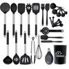27-piece silicone kitchen utensil set, including spoons, heat-resistant tongs, whisk, and stand