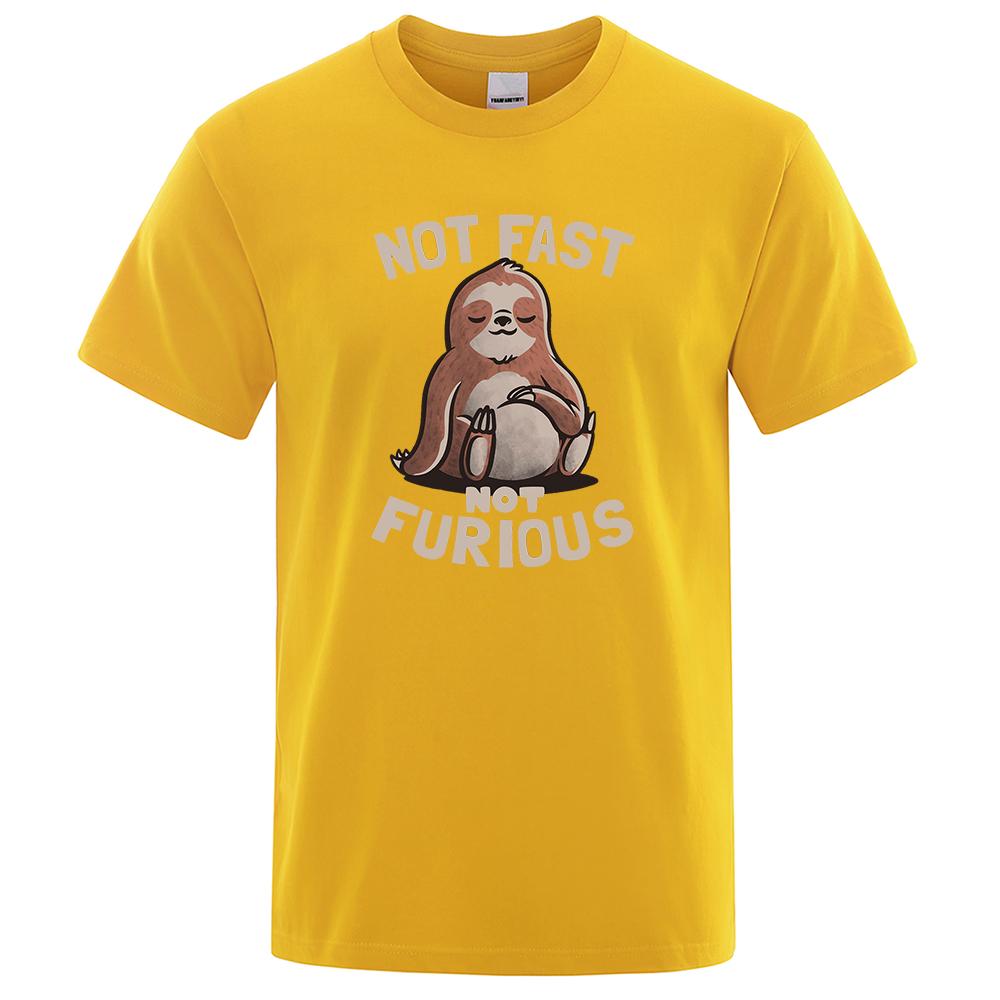 Not Fast Not Furious Kawaii Sloth Print Clothing Men Street Oversized T Shirts Breathable Cotton Streetwear
