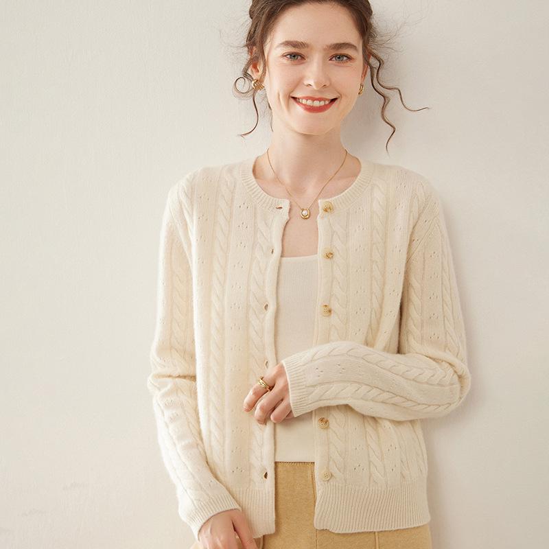 Women's Cashmere Single-Breasted Knit Cardigan - Autumn Winter Style, Versatile and Elegant Sweater Coat