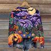 Ladies Fashion Casual Long Sleeve Halloween Printed Round Neck Hoodie Top