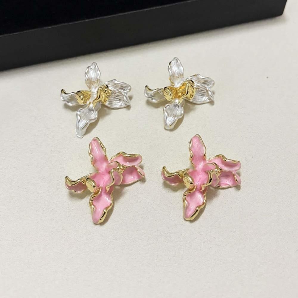 1 pair Luxury Golden and Silver Earrings Zinc Zinc Alloy Metal Flower Ear Studs Enamel Iris Earrings Holiday