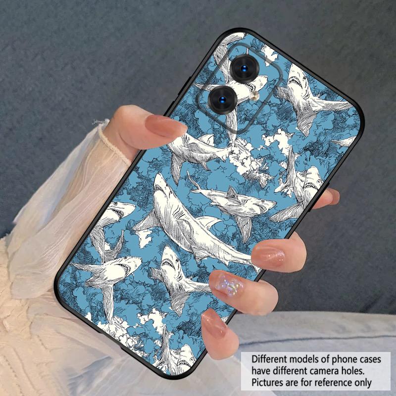 Cartoon Blue Shark For Moto Edge 40 50 Neo 5G E 14 15 G04 G05 4G G24 G34 G35 G54 POWER G55 G75 G84 85 silicone soft phone case