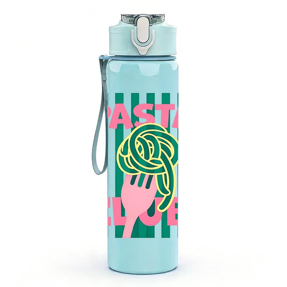 1PC Pacha Club Green Striped Typography Print 750ml Color Plastic Sports Water Bottle Leakproof Flip Straw Lid Suitable for Sports Office Home Use