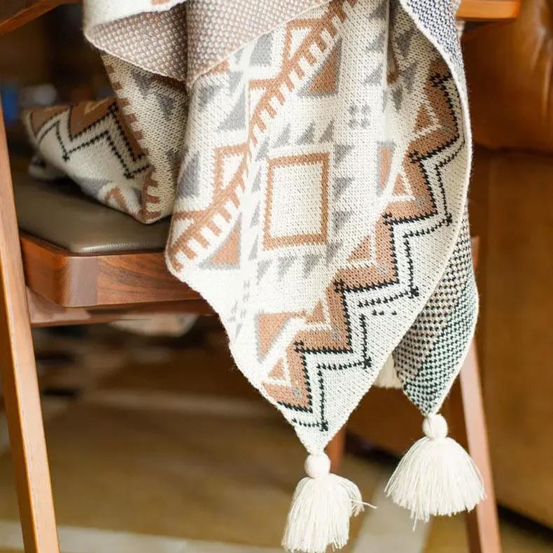 Вязаный плед для дивана Гобелен с кисточками Покрывало в стиле «Богемия» для кровати Покрывало Декоративные одеяла