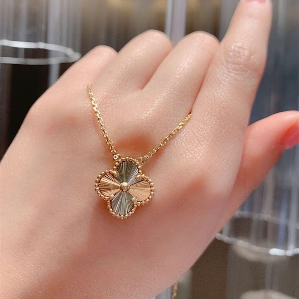 2024 Christmas Edition s925 Silver Four-Leaf Clover Necklace in Rose & White Gold for Women