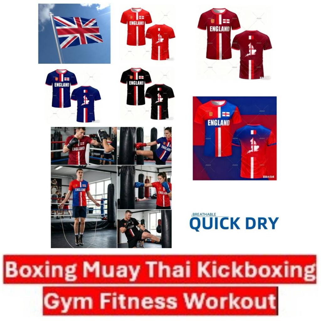 England British Britain UK United Kingdom Boxing Muay Thai MMA T-shirt National Flag 3D Print Training Unisex Men Women Fitness Workout Sport