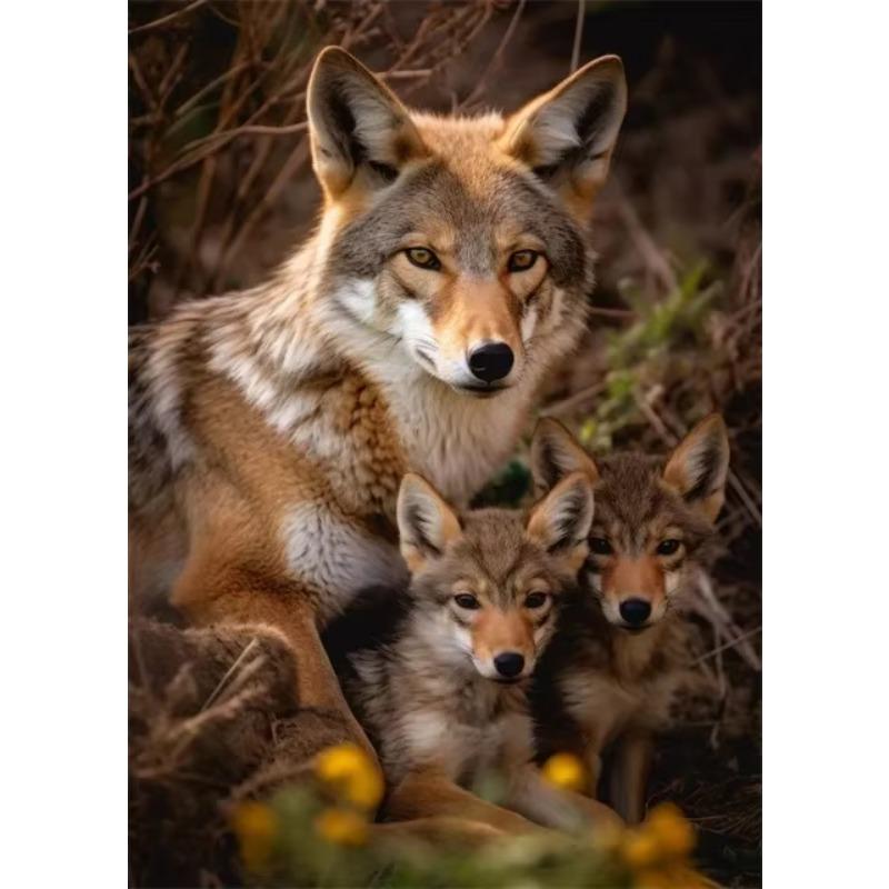 Nature Wildlife Canvas Art Print  Lions Tigers Wolf Coyote Leopard Polar Bear Family  HD Poster for Living Room Wall