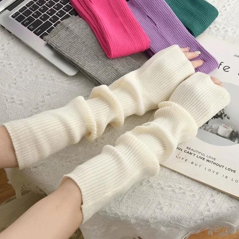 Women Knitted Arm Warmer Long Fingerless Gloves Mitten Winter Solid Arm Sleeve Fashion Casual Soft Girls Clothes Punk Gloves