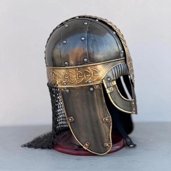 Gjermundbu Viking Helmet Anglo-Saxons Medieval Helmet With Chainmail Wooden Stand