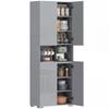 180 cm Tall Kitchen Cupboard, Pantry Storage Cabinet with Soft Close Doors and Adjustable Shelves, High Gloss Grey