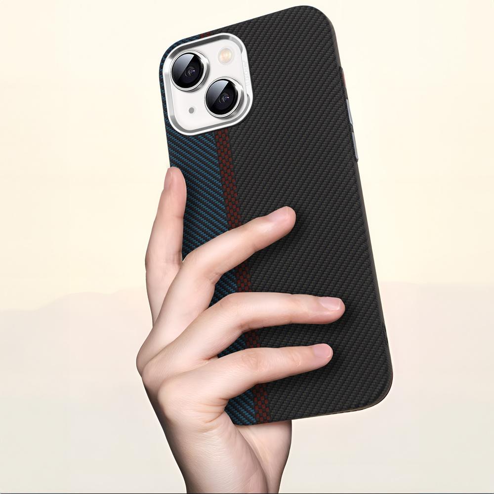 iPhone 15 Case, Carbon Fiber MagSafe, Black/Blue