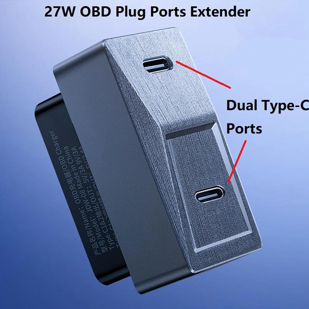Для Tesla Highland 2024 скрытый адаптер OBD, зарядный разветвитель, зарядные адаптеры 27 Вт, Plug And Play, USB-C, два порта