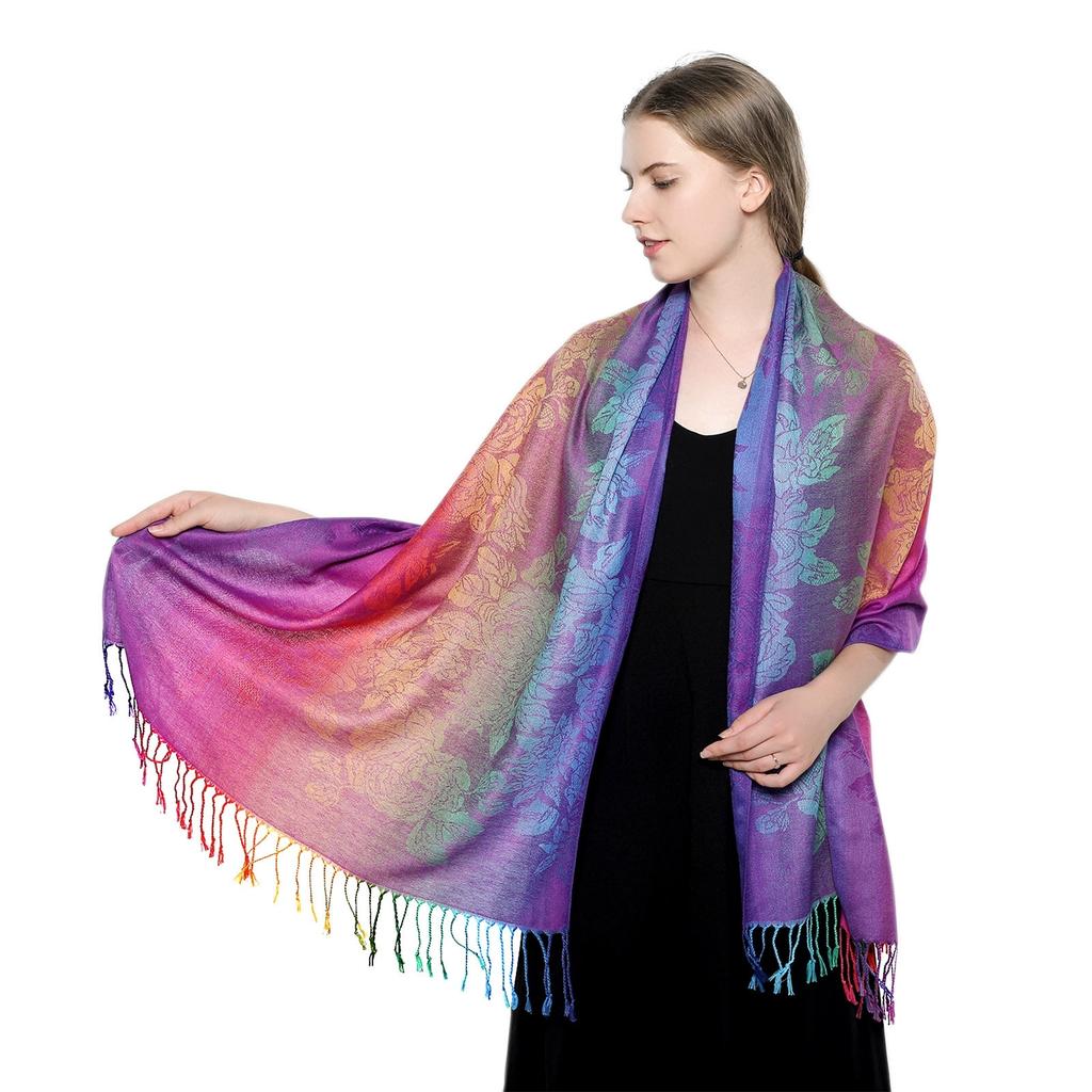 Popular Colorful Cashew Tassel Shawl for Women Ethnic Style Gradient Embroidery Scarf