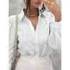 Весенне-осенняя женская однобортная рубашка с вышивкой и длинными рукавами, лацканами