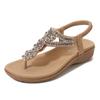 Summer New Retro Rhinestone Beaded Soft and Comfortable Vacation, Seaside Beach Slope Heel Sandals Women