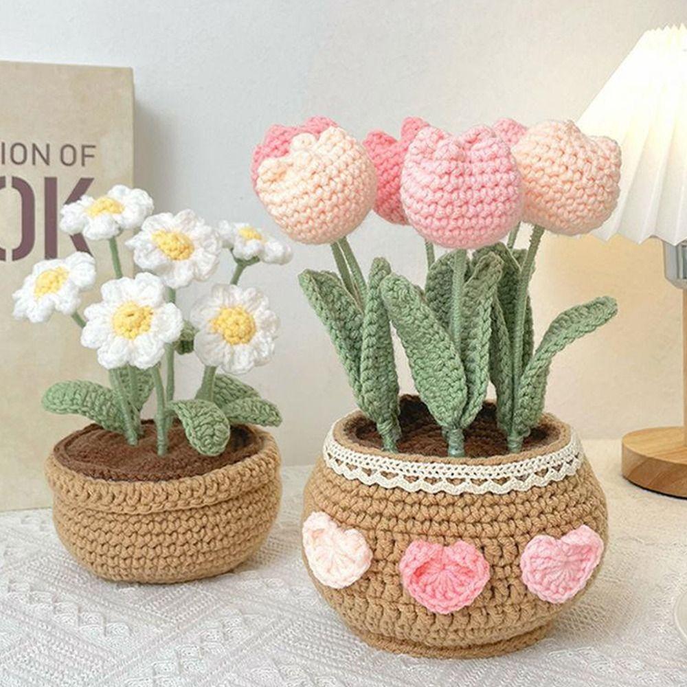 Knit Kits Crochet Kit Tulip Flowerpot Crochet Starter Kit Handmade Crafts Lovers