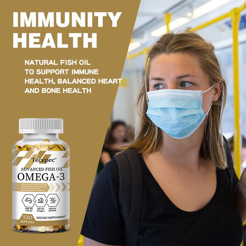 Premium fish oil 1000 mg, containing Omega-3, EPA and DHA, 3x concentrated, 120 capsules.