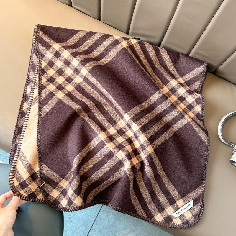 Black Imitation Cashmere Scarf Women's Winter High-end Sense Double-sided Plaid Pattern Warm Scarf Thickened Versatile Shawl