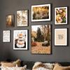 Autumn Pumpkin Village Leafs Road Abstract Line Wall Art Canvas Painting Nordic Posters And Prints Wall Pictures For Living Room