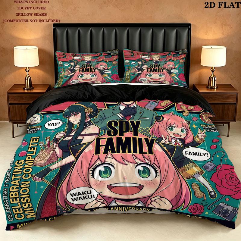 Spy Family Pattern Bedding Quilt Set Quilt Cover Pillowcase Home Birthday Gift(1 * duvet cover + 2 * pillowcase, without core)