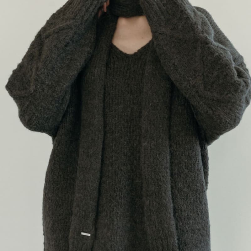 MOIFAIRE Wool KNIT MUFFLER / CHARCOAL