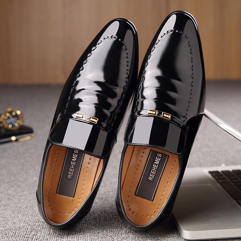 Мужские заостренные деловые кожаные туфли, дышащая корейская лакированная кожа, повседневная обувь