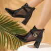Sandals Women's Shoes Versatile Spring Summer Block Heel Cutout Women's Boots Net Boots Low Heel Pointed Toe High Heels