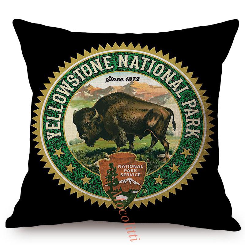Famous National Park Vintage Poster Style Home Decoration Cushion Cover Yak Flamingo Forest Cotton Linen Sofa Chair Pillow Cases