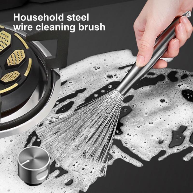 Kitchen Tools Stainless Steel Pot Brus Cleaning Brush Pot Utensil Scrubber Scouring Brush Dishwashing Descal Wire Brush