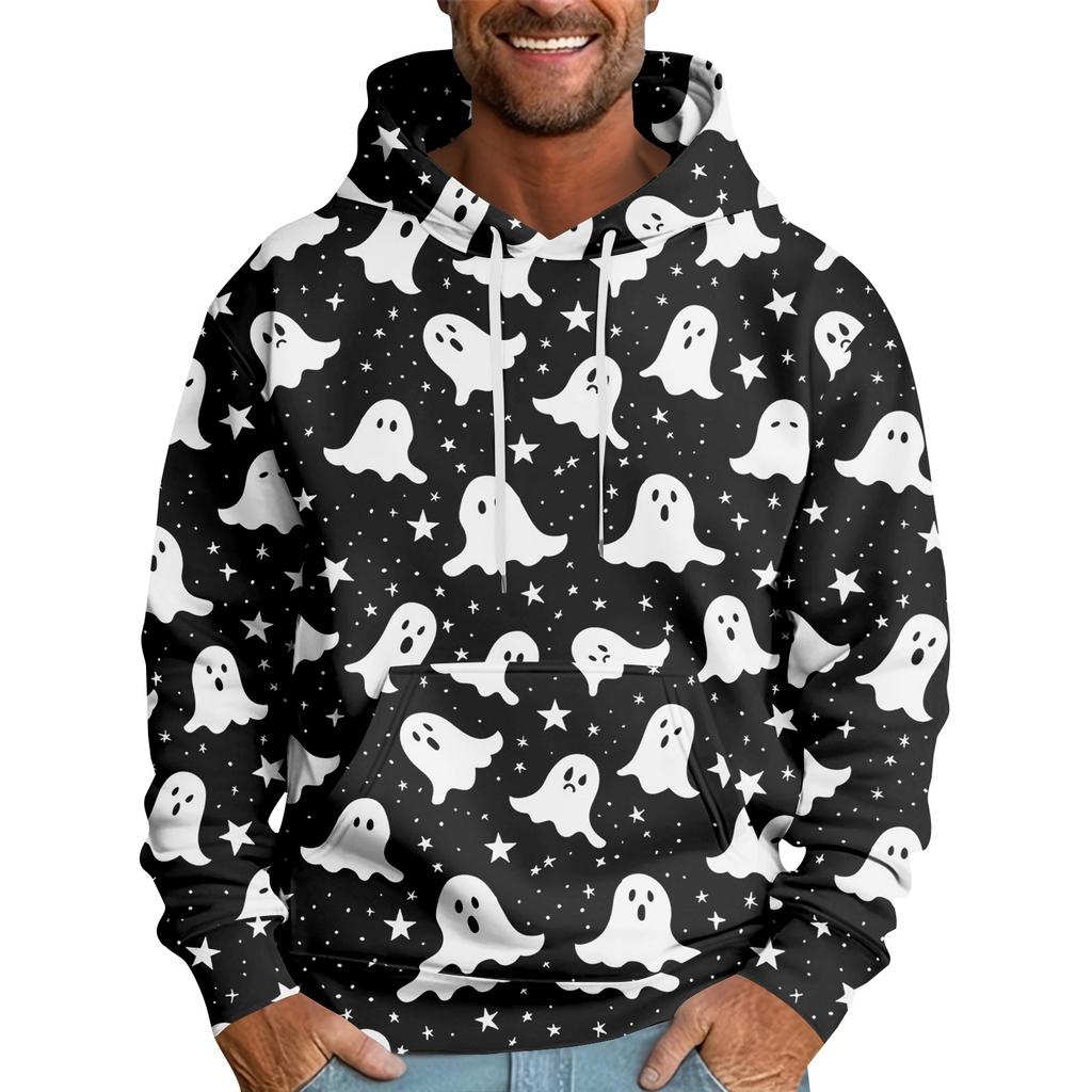 Halloween Print Men's Loose Hooded Sweatshirt
