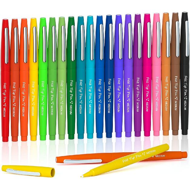 Lelix 20 Colors Felt Tip Pens, Medium Point Assorted Colors Markers Pens For Journaling, Writing, Note Taking, Planner Coloring, Perfect for Art