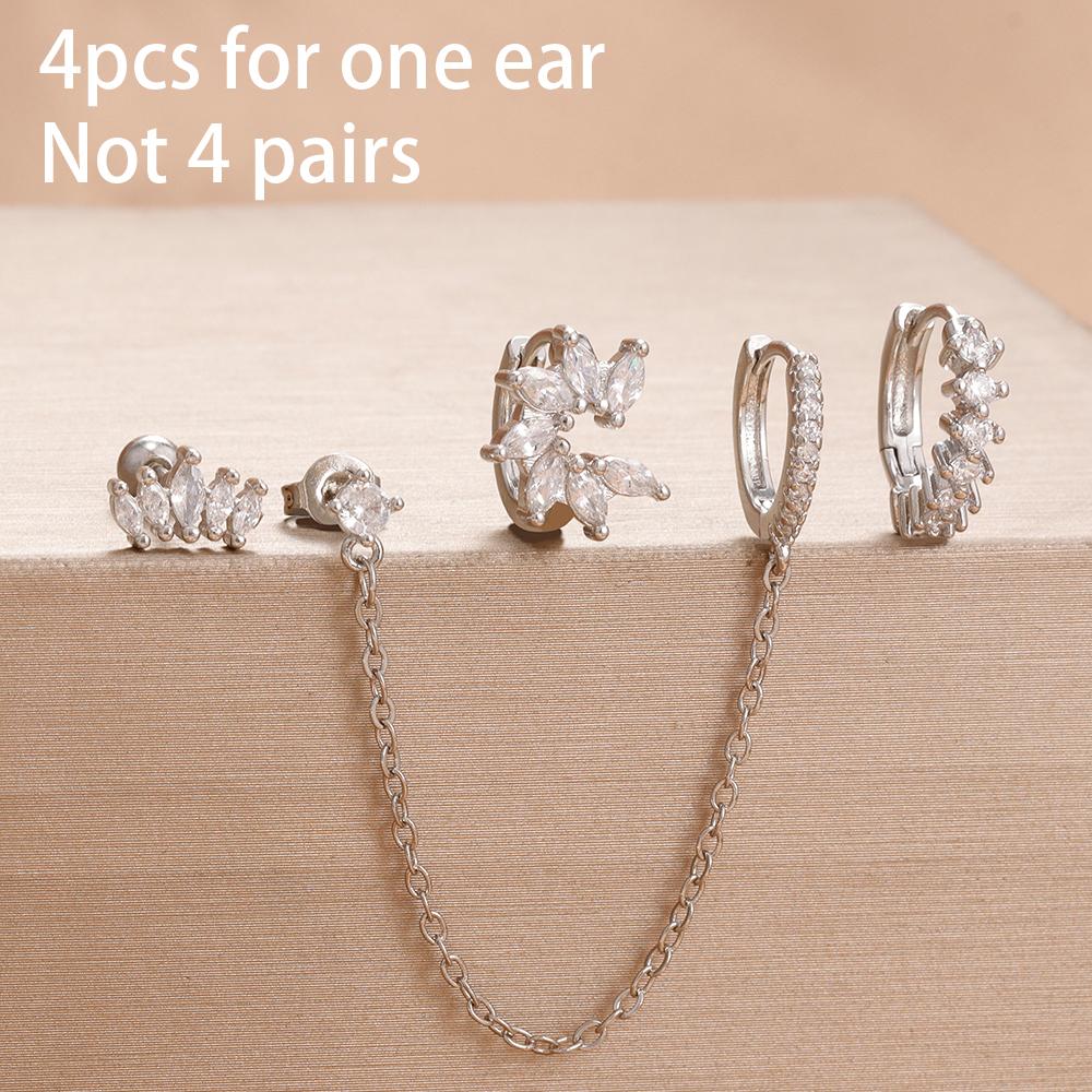 4PCS Fashion Star Moon Stainless Steel Zircon Stud Earrings Set For Women 114K Gold Plated Earring Classic Huggie Daily Jewelry
