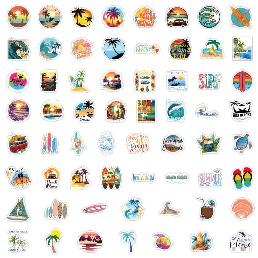 120 Summer Coconut Tree Beach Graffiti Stickers Skateboard Car Mobile Phone Kettle Decoration Stickers