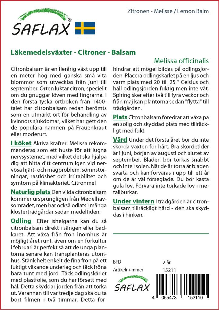 SAFLAX Garden in the Bag - Мелисса лимонная - 150 семян - С субстратом в подходящем пакете - Melissa officinalis