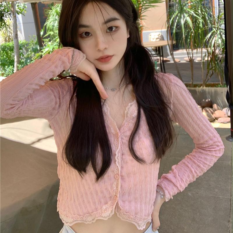 Весна и лето Женская новая кружевная элегантная тонкая рубашка-топ