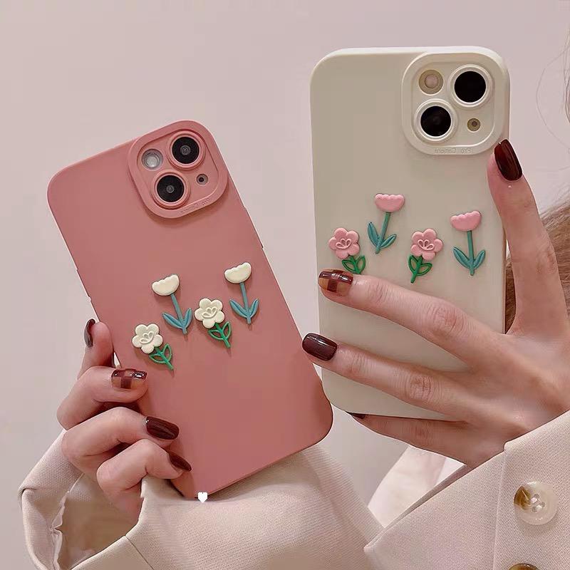 Корейский эстетический 3d цветок розовый чехол для телефона для Iphone 14 13 12 11 Pro Xs Max X Xr 7 8 Plus Se 3 милый тюльпан мягкий силиконовый чехол