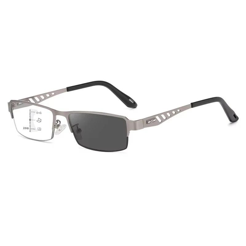 Мужские квадратные металлические фотохромные очки для чтения с большой оправой, мультифокальные очки, блокирующие синий свет, защита глаз, очки