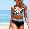 Женский купальник с бретелями, черно-белый купальник бикини с грубыми линиями и танкини