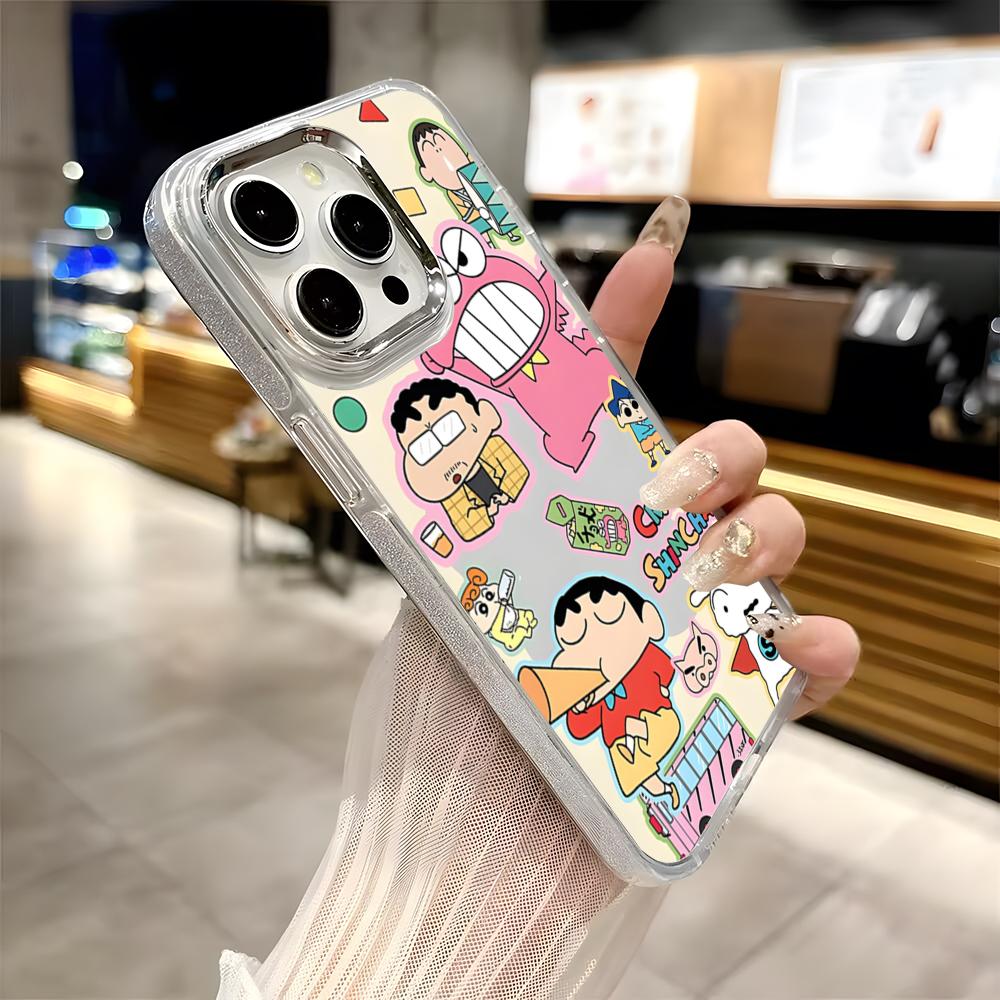 Cute C-Crayon S-Shinchan Clear Phone Case For Iphone 17 16 15 14 13 12 11 Pro Max Xr Air Plus Silicone Cover Silver Hard Shell