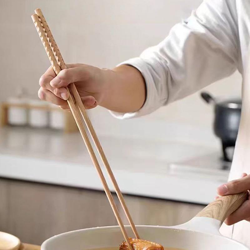Japanese Extra Long Wooden Chopsticks Polished Beech Wood Fired Food Noodle Anti-Slip Chopsticks Kitchen Cooking Tools