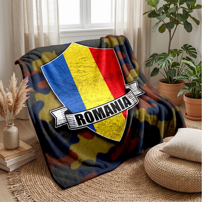 Romania Football Printed Flannel Blanket Skin Friendly Warm Decorative Throw for Indoor Couch Bed Daily Use
