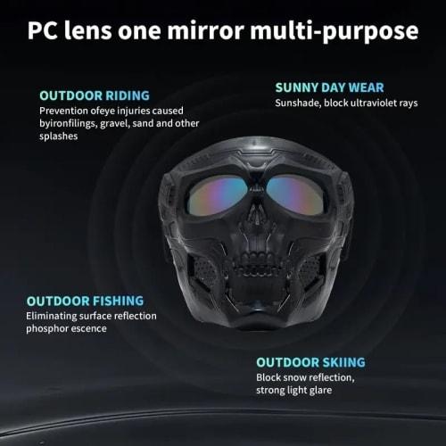 THREE RABBITS Skeleton Mask with Skull Face - Durable, Outdoor Sports, Training, Airsoft, Halloween Costume, Cool, Unique Skeleton Design (Black with