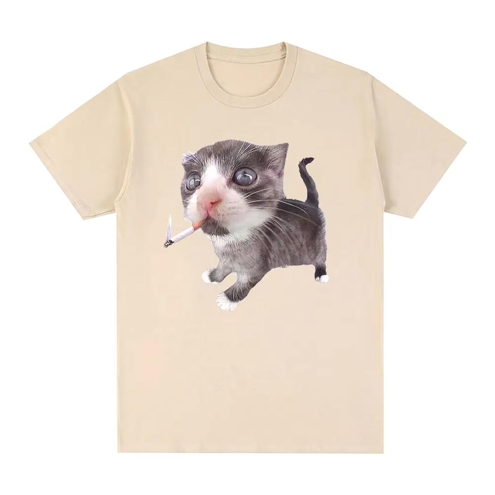 Funny Smoking Cat Meme Cigarette Kitten Graphic TShirt Women Clothing Fashion Vintage Tshirts Casual T Shirts