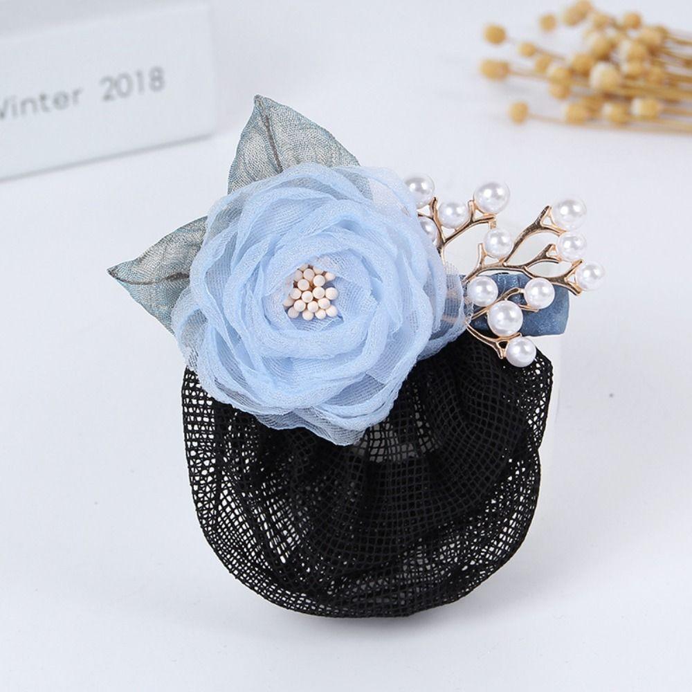 Korean Style Pearls Crochet Bun Net Bun Snood Rose Lace Hair Net Office Lady