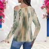 Women Plus Size Asymmetric Cutout Neck Cold Shoulder Long Sleeve Fitted Printed Blouse
