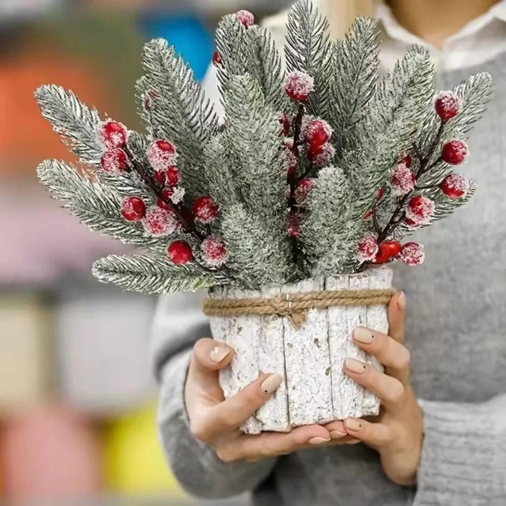 Red Berries Fake Cedar Pine Plastic Faux Pine Lifelike Natural Looking Home Decoration